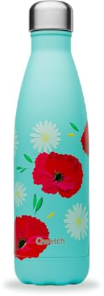 Qwetch - Bouteille Isotherme Coquelicot 500ml - Gourde Nomade Inox - 24h Froid et 12h Chaud - Etanche, Sans BPA & Réutilisable