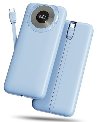 Power Bank 10000mAh, Battery Pack Phone Charger 3A Fast Charging with Built-in Cables, USB-C in&out Portable Charger with 4 Outputs & 2 Inputs Compatible with iPhone 16/15/14/13/12, Samsung, Xiaomi