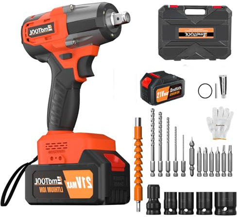 Cordless Impact Wrench Brushless 1/2 Inch Power Impact Gun, 3-in-1 Power Electric Wrench Max Torque 600N.m with 4 Socket Set, 21V Drill Set with 6.0Ah Battery & Fast Charger, Carry Box for Car Home