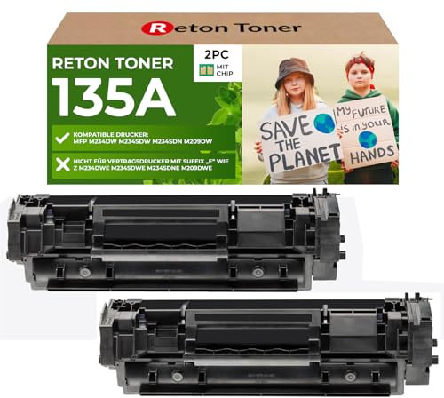 [ MIT Recycelten Original-CHIP] 2 Reton Toner kompatibel für HP 135A W1350A 135X für HP Laserjet MFP M234dw M234dwn M234sdw M234sdn M209dwn M209dw / Keine Funktion beim Contract DRUCKER