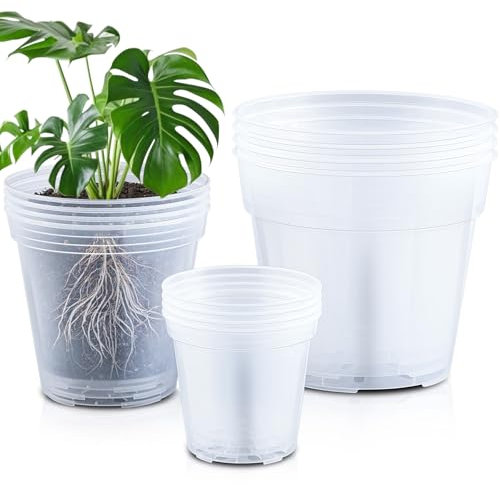 Vesici Macetas transparentes de gran tamaño, paquete variado, macetas con agujeros de drenaje, macetas para plantas de interior, maceta de plástico transparente flexible para suculentas (12 unidades,