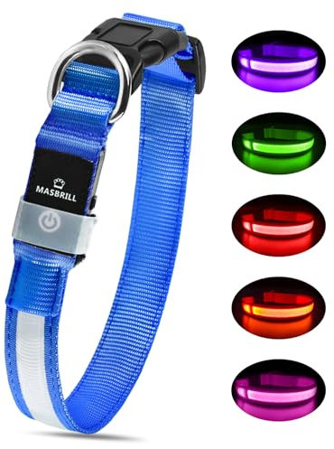 Leuchthalsband Hund, Hundehalsband Leuchtend Aufladbar, LED Halsband für Hunde Leuchtband Einstellbar Wasserdicht mit 3 Lichtmodi Sicherheit für Kleine Mittlere Große Hunde, Blau L