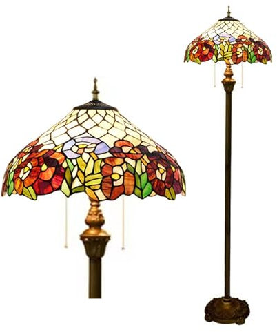 BOTOWI Tiffany Stehlampe Rot Orange Rose Buntglas Stehende Leseleuchte 16X16X65 Zoll Antik Pole Eckleuchte Dekor Schlafzimmer Wohnzimmer Hochzeitszimmer Büro Villa,Rot