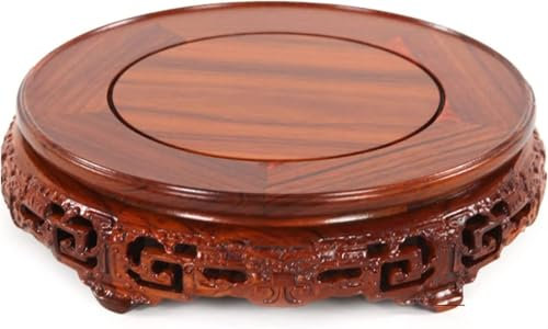Runder Holzständer, Vasensockel, Chinesischer Geschnitzter Kleiner Pflanzenhalter, Hölzerne Buddha-statue, Sockel, Bonsai-ornament, Pflanzenpalette, Bodenhalterung, Orientalische(Size:15 cm/5.9 in)