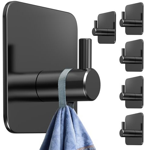 4smile Handtuchhalter ohne Bohren, 6er Set - Schwarze Edelstahl Klebehaken als Handtuchhaken, wasserdichte Haken selbstklebend - Rostfreie Badezimmer Handtuchhalter, Haken für Bad und Küche