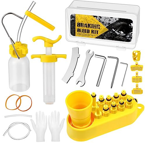 SKISUNO Bike Bleed Kit Professional Hydraulic Disc Brake Oil Filling Tools Flexible Funnel Bottle Compatible Brake Systems Includes Wrench Stopper for Easy Installation