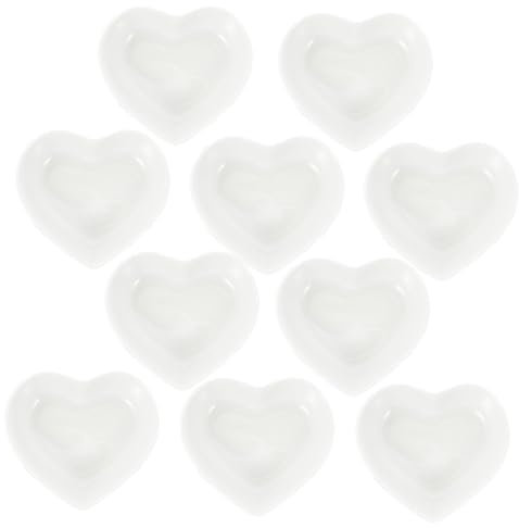 CRILSTYLEO 10 Piezas Placa De Corazón De Cerámica Plato De Salsa Bandeja De Aperitivos Plato De Anillo En Forma De Corazón Platillos Tazones Tazas De Salsa Porción Pequeña Reutilizable