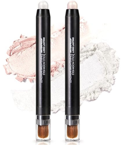 Noerrors Set aus 2 cremefarbenen Lidschatten-Stiften, Champagner-weißem Glitzerschimmer-Augen-Highlighter-Stift mit doppelseitigem Metallic-Highlighter und Innenwinkel-Augenkonturenstift Make-up-Set