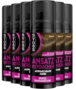 SYOSS Ansatz Retoucher Kaschierspray Braun (6x 120 ml), Ansatzspray deckt helleren und grau nachwachsenden Ansatz ab, schweiss- & regenfeste auswaschbare Haarfarbe bis zu 40 Anwendungen