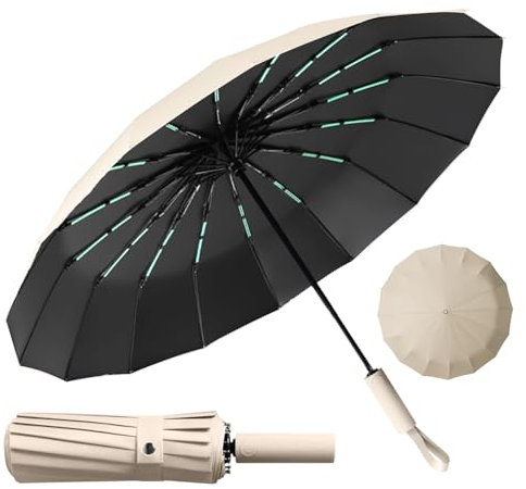 LENDOO Paraguas Compacto Glegable 16 Varillas Antitormentas, Gran Paraguas Plegable con Apertura Automática, a Prueba de Viento,Anti-UV
