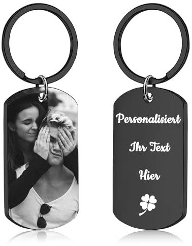 Generisch Schlüsselanhänger Personalisiert mit Foto, Schlüsselanhänger Gravur Bild und Text, Personalisierte Geschenke für Männer, Frauen & Partner