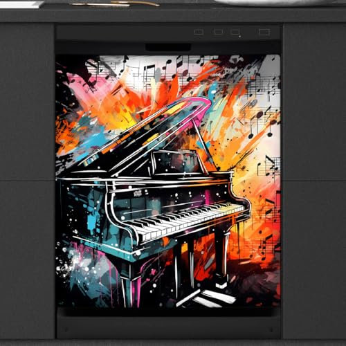 Abstraktes Klavier-Geschirrspüler-Magnetabdeckung, Aquarell, Musiknoten, magnetisch, Geschirrspüler-Dekor-Aufkleber, Kühlschrank-Panel, Aufkleber, Küche, Zuhause, Dekoration, 53,3 x 66 cm
