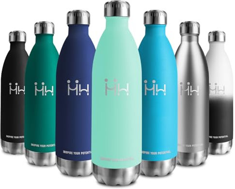 Gourde Inox 1L, Bouteille d'eau Acier Inoxydable à Double Paroi, Réutilisable, Gourde Isotherme sans BPA, Gourde Métal Étanche, Bouteille Isotherme pour Bureau, École, Gym, Camping, Sport, Yoga