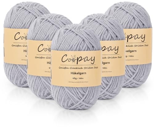 Coopay Wolle zum Häkeln, 225g (5x45g) Weiches Häkelgarn, 5 Faiding Wolle zum Stricken, Babywolle zum Häkeln für Anfänger, Super Weich Häkelgarn Babywolle für Häkel- und Strickprojekt - Wellblau-grau