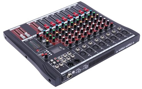 Three-band Equalizer Professional Audio Mixer Sound Board Console Desk System Interface 8 Channel Microphone Input Multiple Connections USB,Real-time Monitoring,+48V Phantom Power,with Indicators and