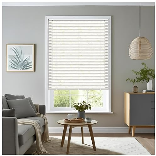 J.Din Made to Measure White Plain PVC Window Venetian Blinds Metal Headrail Blind, Easy Fit Windows Treatment Shutters Child Safe Fittings Home Office Curtains 210W x 150H cm
