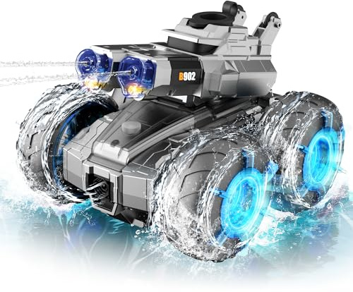 3-in-1 RC Amphibienfahrzeug Ferngesteuerte Auto 4WD Gestensensor Stunt | RC Wasserpistole Boot Auto Wasserdicht RC Stunt Auto 360° Drehung Monstertruck Spielzeug Geeignet für Kinder ab 8-12 Geschenk