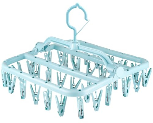 elzle Séchoir à Linge Pliable avec 32 Pinces Étendoir à Suspendre Rotatif | pour Chaussettes Sous-vêtements et Petits Vêtements, Gain de Place Intérieur/Extérieur