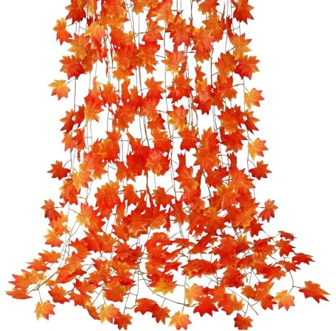 12 Stück 250cm/8.2ft Herbstblatt-Girlande Herbstgirlande Herbstblätter Künstliche Ahornblätter Herbst Blätter Erbstdeko Herbstdekoration Ahornranken für Innen Draußen Fenster Halloween