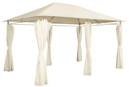 sweeek - Tonnelle 3x4 m - Divio - Imitation Bois. Toile écru - Pergola avec Rideaux. Tente de Jardin. Barnum. chapiteau. réception