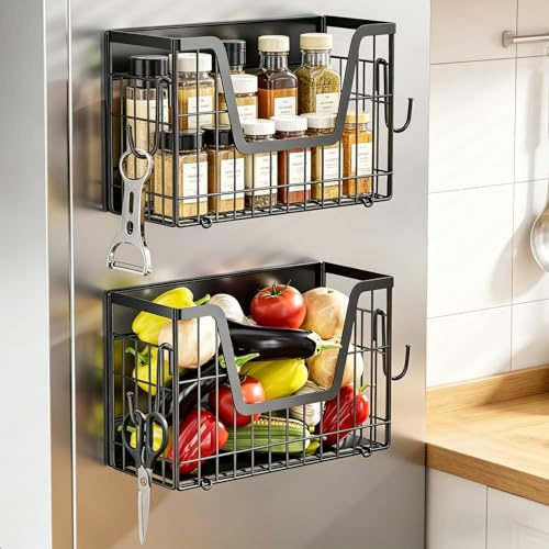 2 Estantes Magnéticos para Refrigerador | Estante Magnético Plegable, Estante de Almacenamiento Magnético sin Perforaciones con Ganchos.