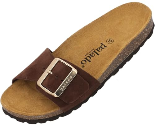 Palado Pantoletten Damen Malta EGS Velours Premium Leather - elegante Sandalen Made in Spain - Hausschuhe mit Kork-Fußbett - bequeme Sommerschuhe Dunkelbraun UK7 - EU40