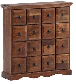 Woodkings Kommode Merlow aus massiver Akazie – Schubladenkommode im Apothekerschrank-Design mit 16 Schubladen – 78 x 82 cm