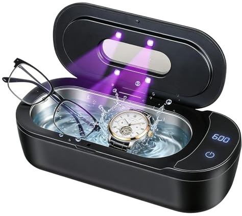 ERWEY Ultraschallreinigungsgerät 48000Hz UV, Ultraschallreiniger 400ml, Brillenreinigungsgerät Zahnschiene Reinigung, Ultraschallgerät für Zahnersatz Schmuck Brillen Uhren
