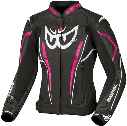 Berik Fufur Damen Motorrad Lederjacke, weiß/rosa, 40