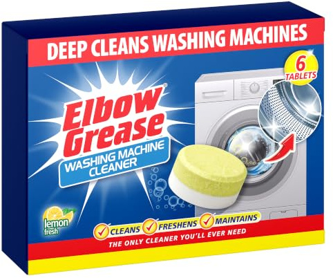 Elbow Grease Washing Machine Cleaner Tablets (6 Pack) | Deep Cleans Washer | Removes Dirt, Limescale, Rust & Odour With Lemon Fresh Scent - Up To 6 Months | Hard and Soft Water