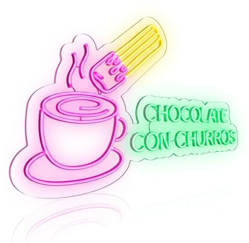 soloLED Letrero chocolate con churros Cartel Luminoso LED Escaparate, Decoración de Pared en Metacrilato, Luz Brillante, aproximadamente 75cm x 40cm alimentación 12v