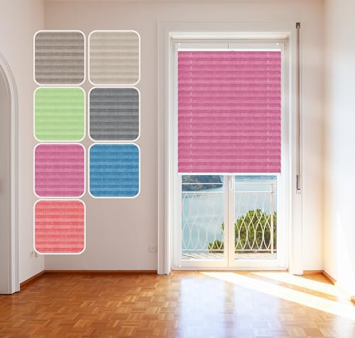 Plissee Pink 75x120cm mit Alu-Profil, Stoff in Jeans-Optik, KlemmFix Halterung ohne Bohren, Melange