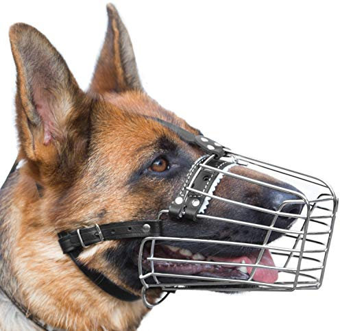 Hundemaulkorb aus verchromtem Metall, mit verstellbaren Lederriemen, Deutscher Schäferhund, verstärkt (Nr. 2), Schnauzenumfang ist 29-34,3 cm, Länge 9,9-13 cm. PetriStor