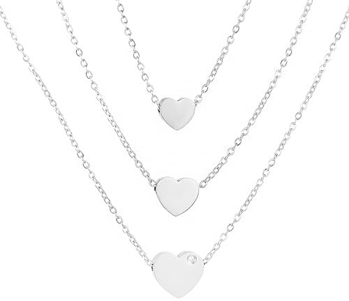 inSCINTILLE Collana con Stelle e Cuori Pendenti Donna in Acciaio Inossidabile con Chiusura Regolabile, Collana Stelline multifilo ad 1/2/3 Fili con Confezione Regalo (Cuori 3 Fili e Zircone - Argento)