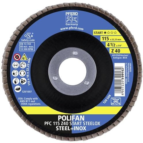 PFERD POLIFAN Fächerscheibe, 10 Stück | PFC 115x22,23mm konisch Z40 Start-Linie START STEELOX | 69300936 - für Stahl, Edelstahl (INOX)
