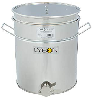 LYSON Abfüllbehälter 50l (ca. 70 kg) für Honig Abfülleimer mit rostfreiem Quetschhahn, Edelstahl Absetzbehälter zum Honigaufbewaren mit Deckel, Sieb und Griffen- TYPE (304) Hobbock Abfüllkübel