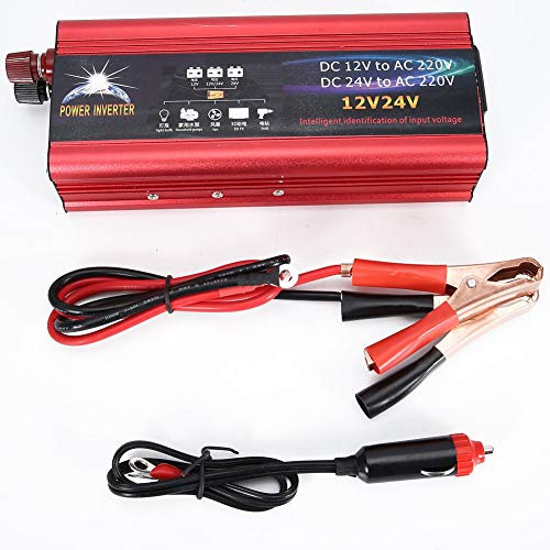 Inversor de Coche, Material de Aluminio Universal 12V 24V Potencia Solar del Coche 2000 W Adaptador de convertidor del inversor de 12V a 220V