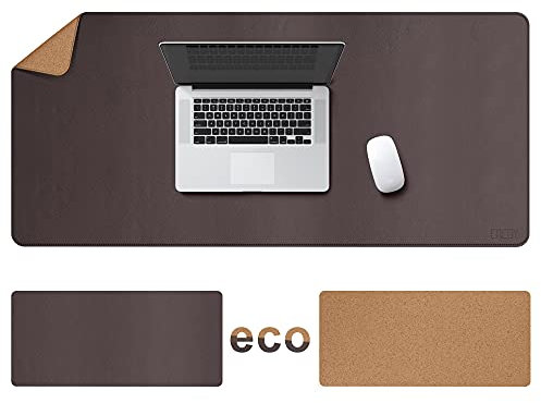 Cacoy 120x60 cm Schreibtischunterlage, XXL Mauspad Große, Multifunktionale Schreibtischmatte aus PU-Leder und Kork, Wasserdichter Dekorative Unterlage Schreibtisch für Büro und Zuhause (Braun)