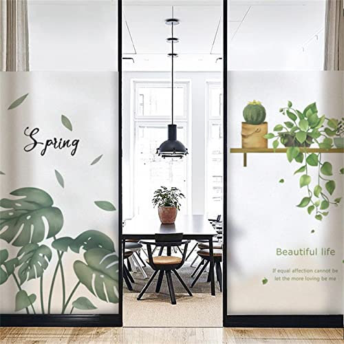 Vinilos para Cristales,engomada de la Ventana,Vinilo Translucido Decorativos Cristales protección UV para Baño Despacho Cocina - Plantas Verdes 90x200 CM