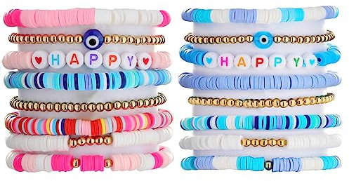 Yowivon Buntes Freundschaftsarmband, niedliche Blume, Herz, Ton, Perlen, Sommer, Strand, ästhetischer Schmuck, Geschenke für Frauen, 17,78 cm (7 Zoll), Perlen, Kein Edelstein