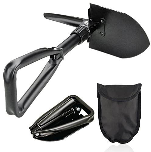 Klappspaten, Multifunktional Campingschaufel, 46,5 cm Abnehmbar Klappschaufel mit Tragetasche, Klappschaufel Schneeschaufel mit Hacke, Schwarz