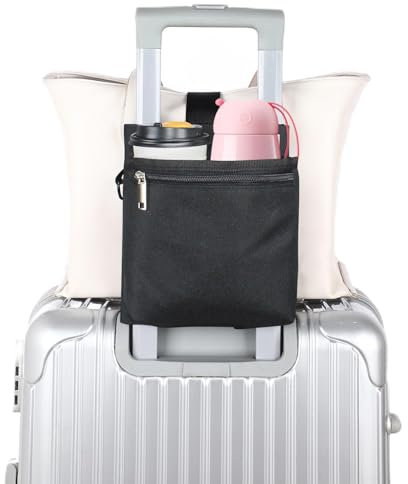 Luggage Cup Holder Free Hand Travel Drink Caddy Luggage Straps for Suitcases add a Bag Fits Roll on Suitcase Handles Gifts for Flight Attendants Travelers Accessories Black