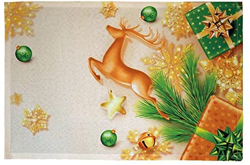 texpot 2 Stück Platzdeckchen 30 x 45 aus 100% Polyester Weihnachten Hirsch Deko Sterne Gold &grün