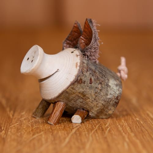 Staboos Deko Schweinchen Figuren 50 mm sitzend - Astholzschwein Deko aus nachhaltigem europäischen Holz - Einzigartige Deko Schwein in Geschenkverpackung - Süße Holzschwein