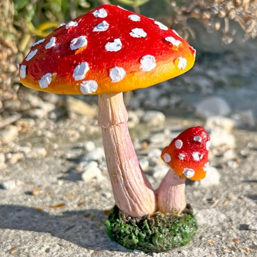 Farmwood Paar Doppel Stamm Garten Pilz Ornamente Rot & Weiß Outdoor Pilze