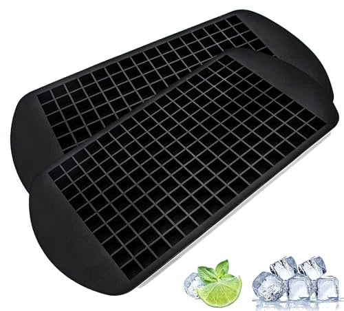 YHT 2 Pcs Silicone Mini Ice Cube Tray,160 Grids Small Square Flexible Ice Cubes Molds,Food-Grade Ice Cube Mold for Freezer Baby Food,Whiskey,Cocktails,Milk and Juice (Black)