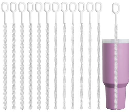 NiHome 12-Pack Extra Long Heavy Duty Straw Cleaning Brushes for Stanley Tumbler 40/30/20 oz, 12 Reusable 2 Different Diameters Brush Set Thin to Smoothie Straws Brushes, Wide Straw Cleaning Brush