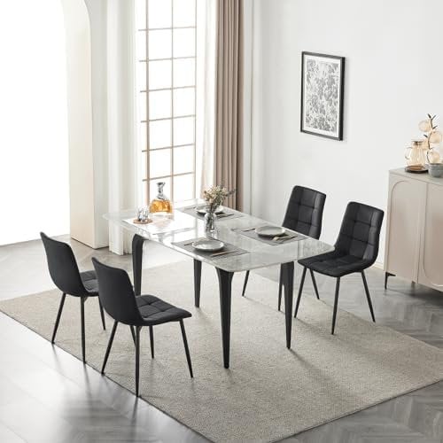EUGAD Esszimmerstühle 4er Set, für Esszimmer Küche Wohnzimmer, Küchenstühle gepolstert mit Rückenlehne Samtbezug, mit Metallbeinen, 150 kg belastbar, Schwarz