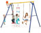 COSTWAY 4 en 1 Balançoire Enfants avec Panier de Basket & Échelle d'escalade & Disque, Balançoire en U avec Corde Réglable(95-119cm), Charge 300kg pour 4 Enfants de 3-9 Ans