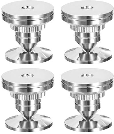 sourcing map 4pcs Silver Speaker Spike Kit Shockproof Adjustable Copper Speaker Spike Isolation with Speaker Spikes Pads Mat,Double-Sided Adhesive for Subwoofer CD DVD Audio Amplifier Recorder